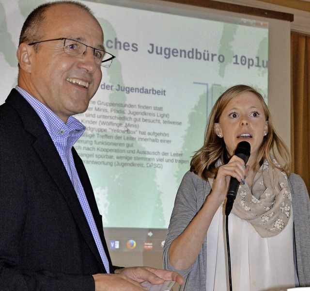 Peter Blubacher im Gesprch mit Jugendreferentin Sara Freihaut  | Foto: Martina Weber-Kroker