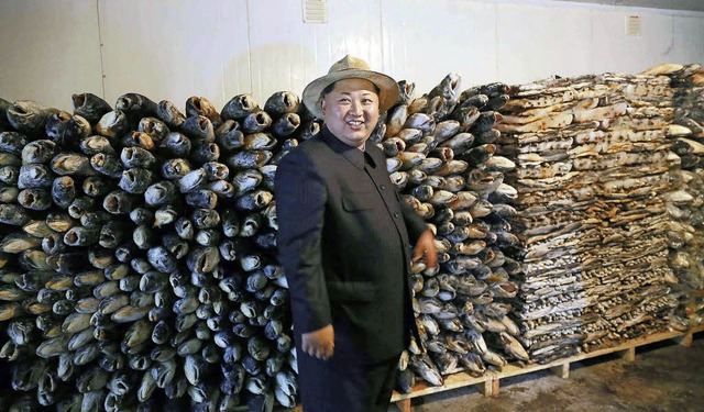 Zu Besuch auf  einer Lachsfarm: Nordkoreas Diktator Kim Jong-un   | Foto: AFP