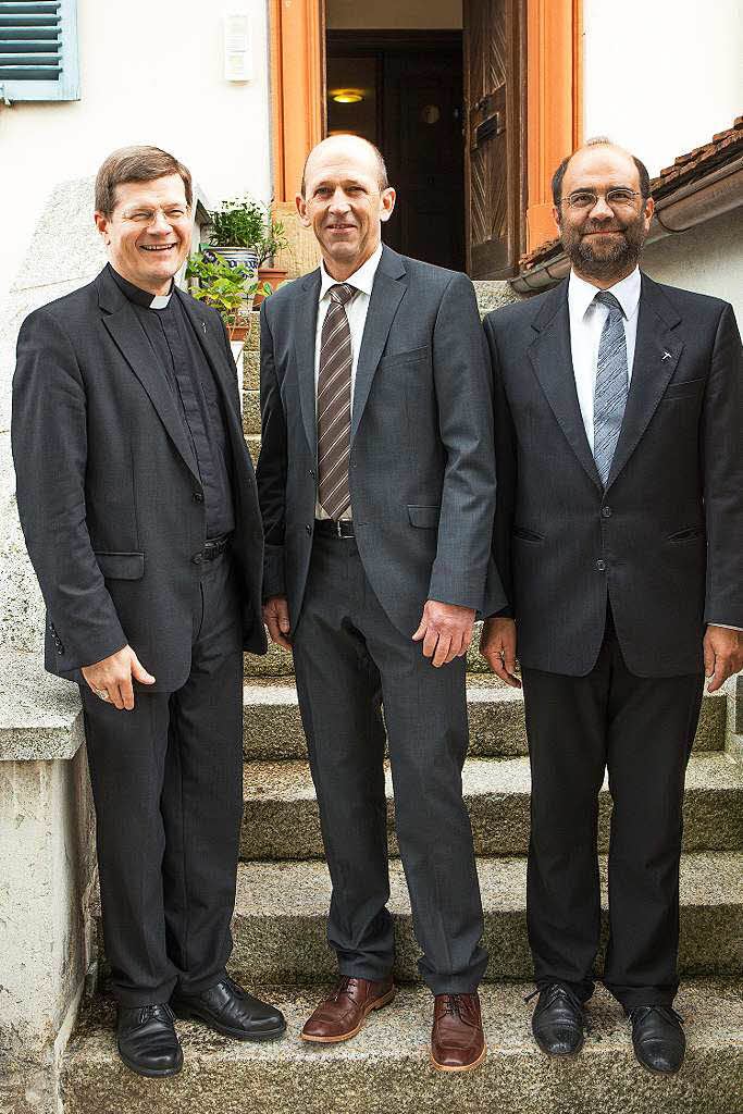 Erzbischof Stephan Burger, Brgermeister Christian Behringer und Pfarrer Thomas Schwarz