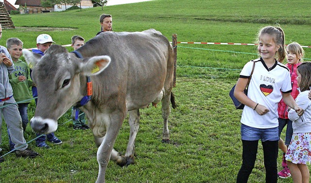 Kuh Emma war die Attraktion des Abends...irt), die das Kuh-Lotto gewonnen hat.   | Foto: Peter Schtz