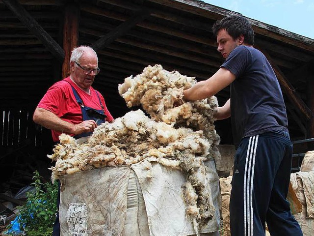 Sckeweise wird die Wolle angeliefert ...hur hher sind als der Verkaufserls.   | Foto: Anja Bertsch