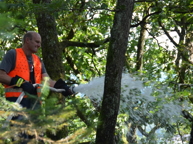 Viel Wasser brauchte die Feuerwehr, um auch die letzten Glutnester zu lschen.  | Foto: Felix Held