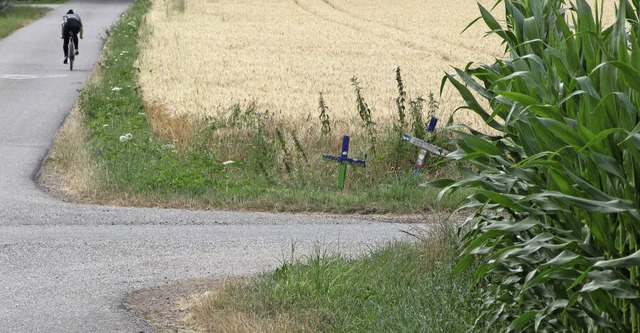 Zwei Kreuze erinnern an dieser Wegkreu... wie auch anderen Verkehrsteilnehmern.  | Foto: Martin Wendel