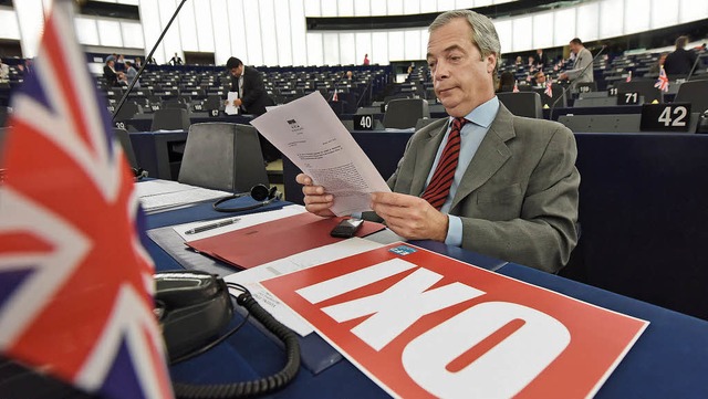 Sagt im Europaparlament ganz klar &#8222;Nein&#8220;: Nigel Farage von der Ukip   | Foto: DPA