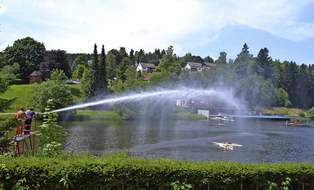 Die Schwimmer im Klostersee nutzten di... lieen sich auch von oben berieseln.   | Foto: Liane Schilling