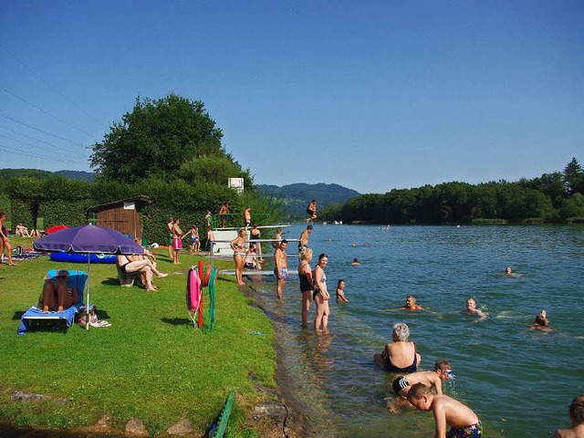Das Vergngen,  im Rhein zu baden, ist... Sprungbrett, das 2013 abgebaut wurde.  | Foto: Rolf Reissmann