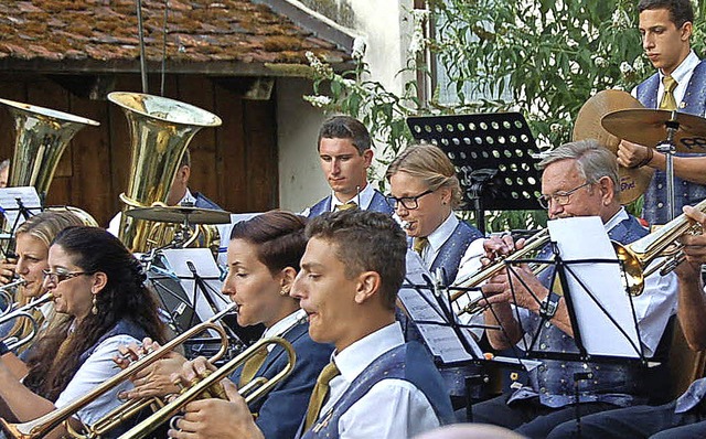 Voll ins Zeug legten sich die Musiker ...im Sommerkonzert vor der Zehntscheuer.  | Foto: sebastian ehret