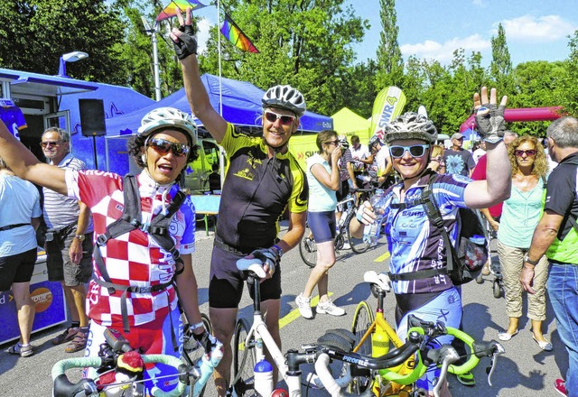 Beste Stimmung herrschte bei diesen Ra...f bei der Tour de Lndle in Hfingen.   | Foto: Gabi Lendle