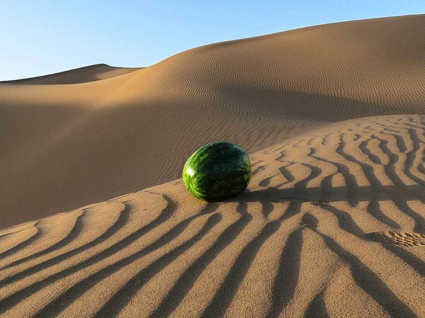Die Wste,wunderschn,eine Autostunde entfernt von Isfahan/Iran , mit Melone. Fotografiert von Heidrun Kiefer