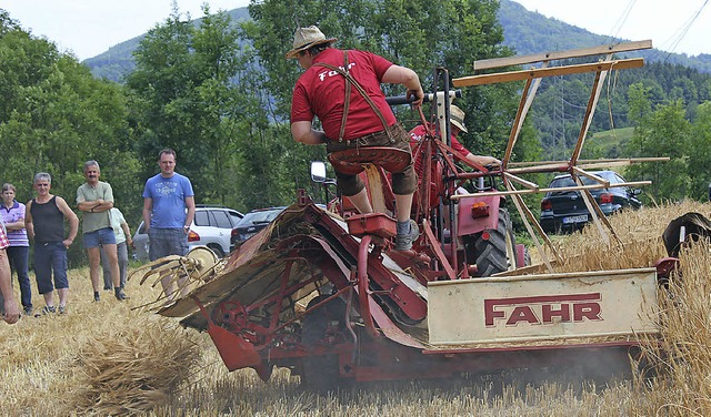 Getreideernte anno dazumal: Mit alten ... wie das Getreide frher gemht wurde.  | Foto: Christa Maier