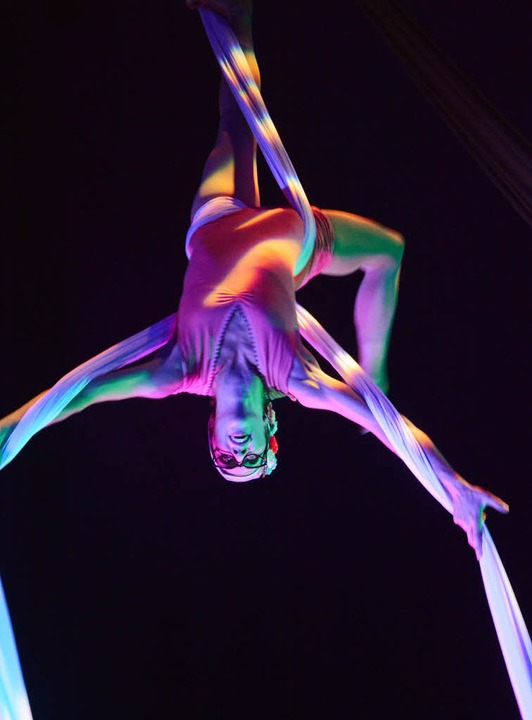 Die Artistin Julie Dionne am Vertikaltuch  | Foto: Barbara Ruda