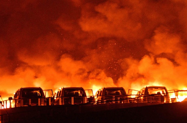 Rauch und  Flammen:  Auch mehr als 270...uf ist die ganze Verwstung sichtbar.   | Foto: dpa/AFP