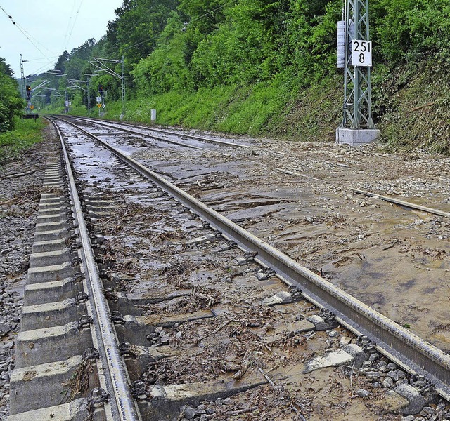 Im Juni 2015 wurde die Bahnlinie bei K...rsplt, Schlammfluten flossen bergab.   | Foto: Maier