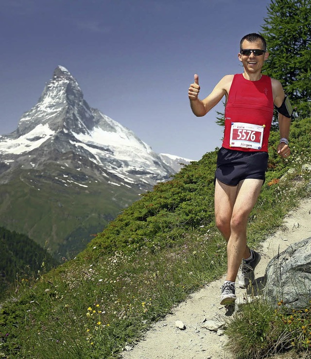 Fr das Matterhorn hatte Jrgen Ekert ...aft genoss er nach dem Zieldurchlauf.   | Foto: privat