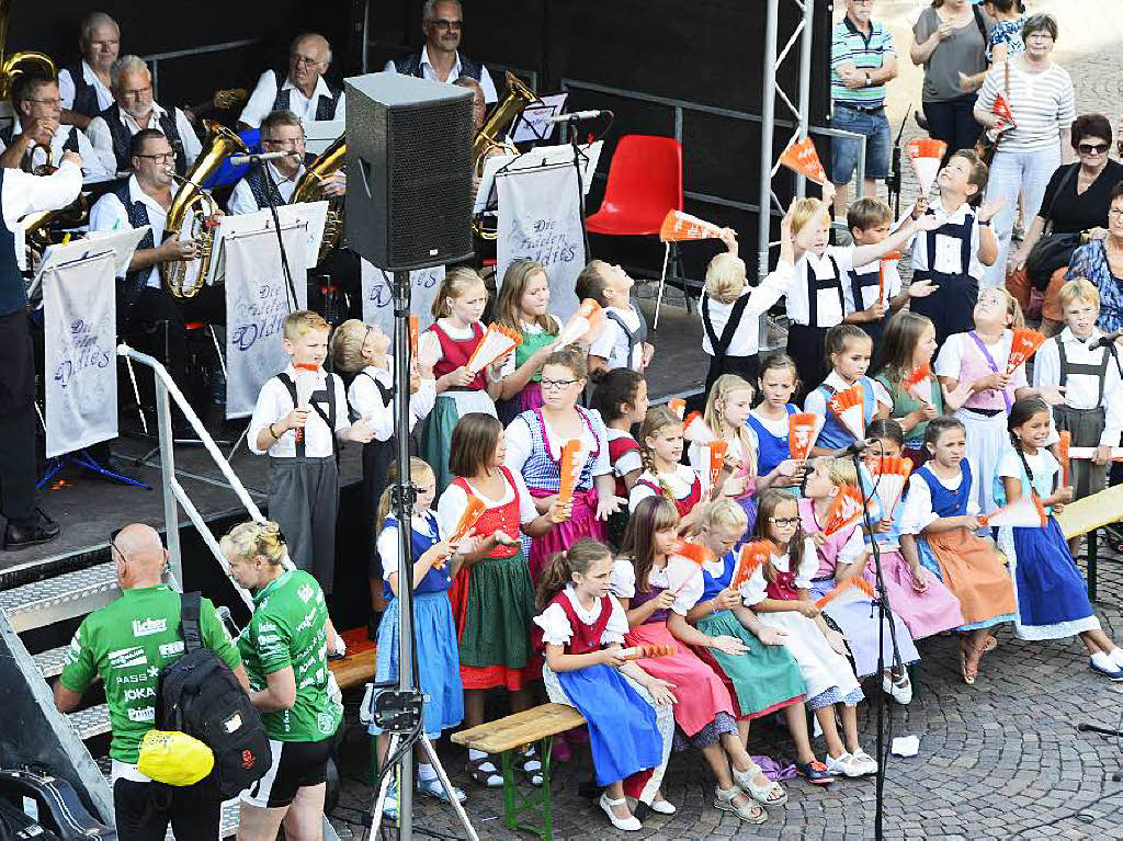 Oben die Fidelen Oldies aus Schutterwald, unten die Talfinken aus Unterharmersbach – ein frhlicher Kinderchor.