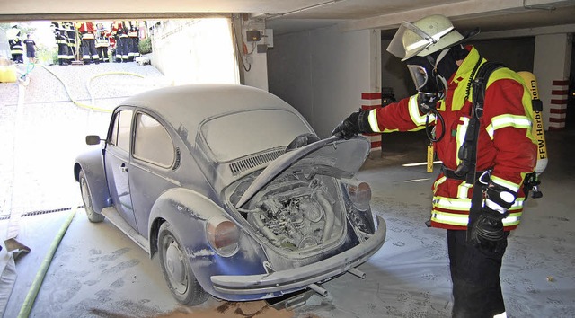 Mit Lschmittel berzogen: Der Kfer in der Tiefgarage.  | Foto: Feuerwehr