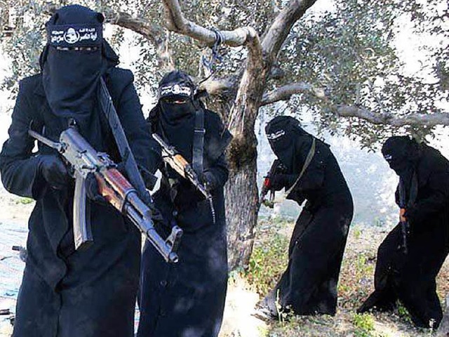 Diese Frauen  gehren angeblich der Al-Khansaa-Brigade in Syrien an.  | Foto: dpa