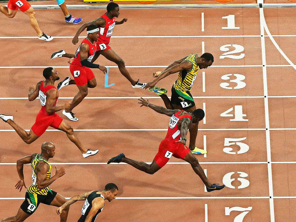 Ohne Foto knnte man nicht sagen, wer Sieger ber die 100 Meter ist: Usain Bolt oder Justin Gatlin.