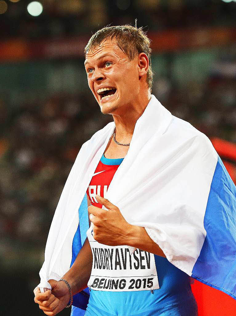 Denis Kudryavtsev aus Russland nach seinem zweiten Platz ber 400 Meter Hrden.