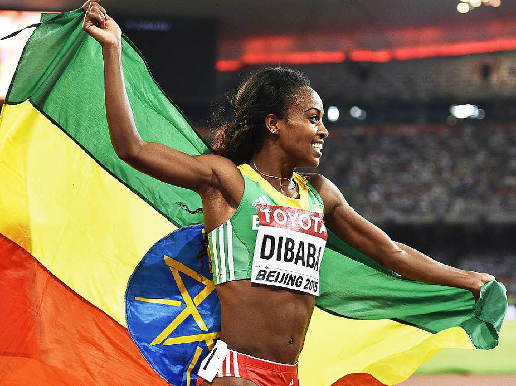 Genzebe Dibaba aus thiopien nach ihrem Sieg ber 1500 Meter.