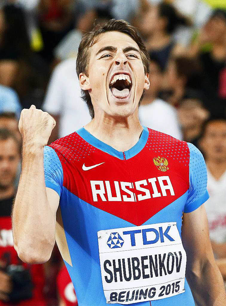Segey Shubenkov, Russland, nach seinem Sieg ber 110 Meter Hrden