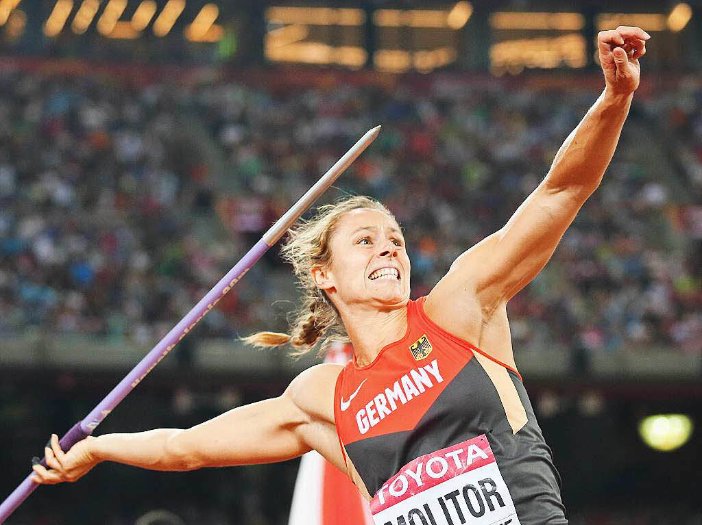 Katharina Molitor gewinnt die Goldmedaille im Speerwurf fr Deutschland.