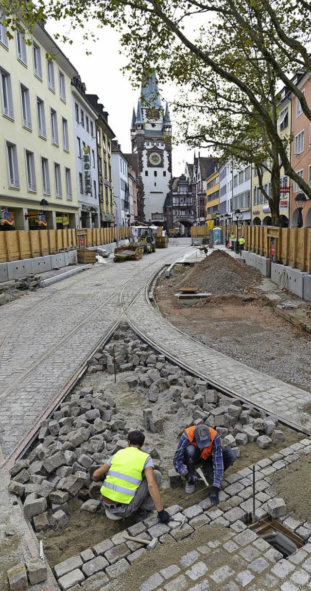 Nach der Verlegung der Gleise: Im Sept...n Bertoldsbrunnen VAG-Grobaustelle.    | Foto: Ingo Schneider