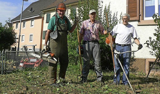 Helmut Grlin, Mappach, Harald Hofman... packten im Mappacher Pfarrgarten an.   | Foto: S. Eckard