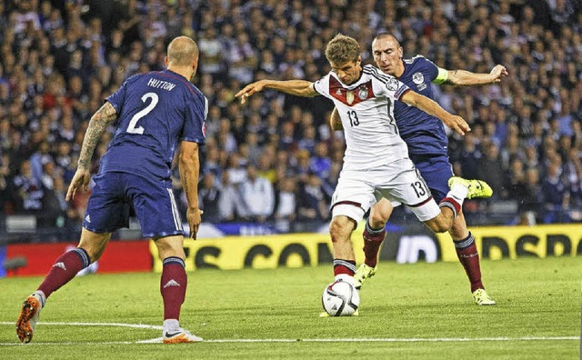 Auch beim 3:2-Erfolg in Glasgow mal wi...elt gleich zwei Tore fr Deutschland.   | Foto: dpa