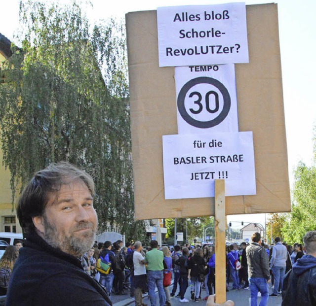Fritz Bhler wirbt fr  Tempo 30  | Foto: Barbara Ruda