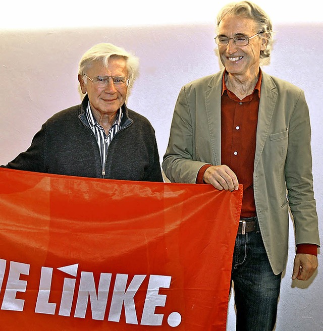 Lothar Schuchmann (links) und Gerhard ...ten die  Linken im Landtagswahlkampf.   | Foto: Julius Steckmeister