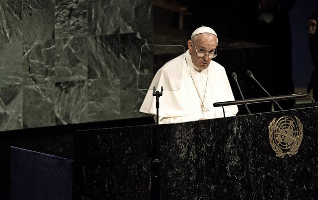 Als erster Papst erffnete Franziskus die UN-Generalversammlung in New York.   | Foto: AFP