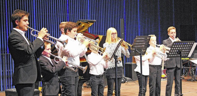 Das Trompeten Ensemble erffnete den F...ilums der Musikschule Donaueschingen.  | Foto: Michael Pohl