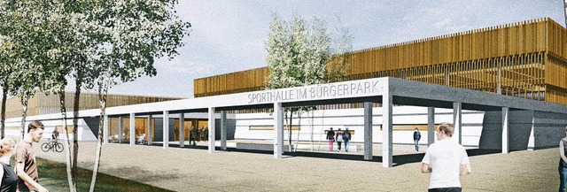 Der Eingangsbereich der Sporthalle plu... eines neuen Sportzentrums sein wird.   | Foto: Visualisierung: Stadt Lahr