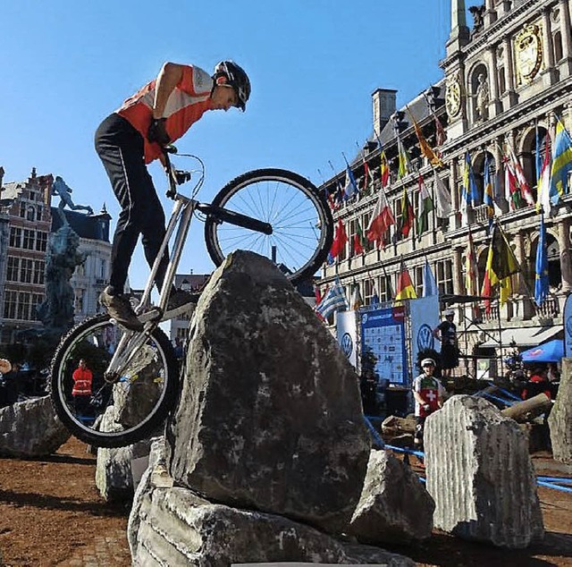 <BZ-FotoAnlauf>Fahrradtrial:</BZ-FotoAnlauf> Mario Weidler in Antwerpen   | Foto:  Verein