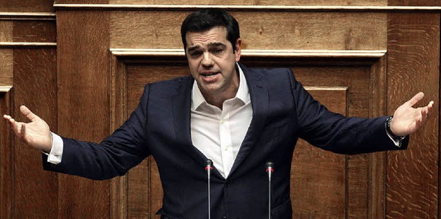 Tsipras warb im Parlament fr seinen K...e Stimmen seiner Koalitionsregierung.   | Foto: dpa