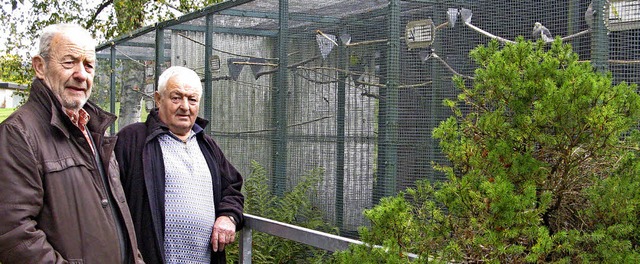 Kurt Fritz und Dieter Strittmatter sor...t der Vogelvoliere im Bernauer Kurpark  | Foto: Ulrike Spiegelhalter