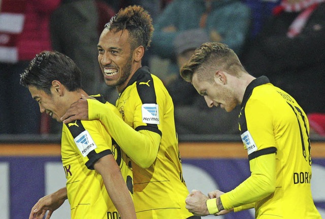 Hatten allem Anschein nach Spa in Mai...on links) Kagawa, Aubameyang und Reus   | Foto: dpa