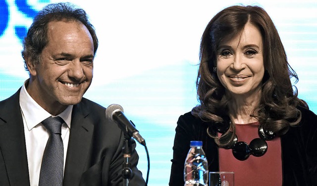Im Wahlkampf: Daniel Scioli und Cristina Fernndez de Kirchner   | Foto: afp