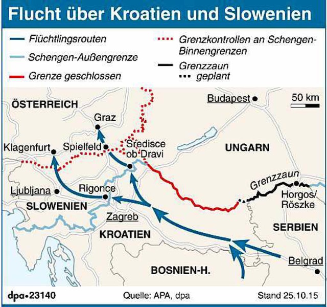 Hier verluft die Balkanroute.  | Foto: dpa-infografik