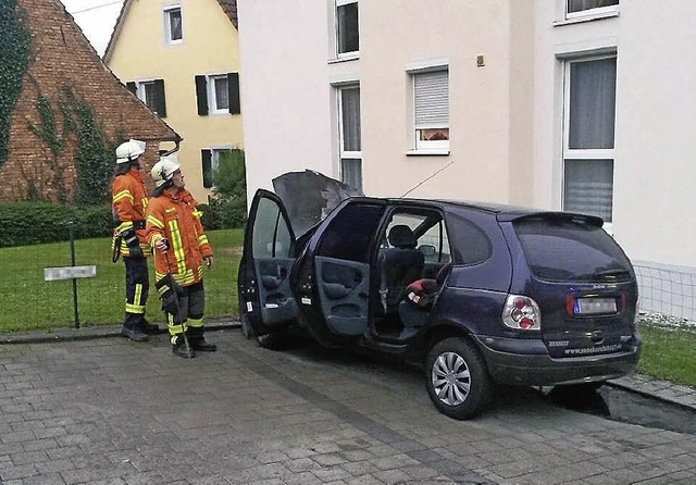 Die Feuerwehren Friesenheim und Oberweier lschten das verbrannte Auto.   | Foto: Feuerwehrabteilung Oberweier