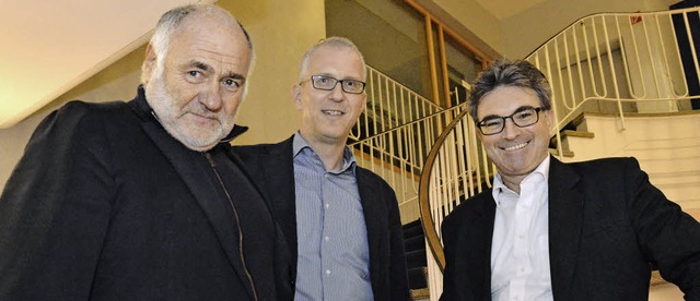 Rezzo Schlauch, Reinhold Weber und Dieter Salomon (von links) im BZ-Haus   | Foto: Michael Bamberger