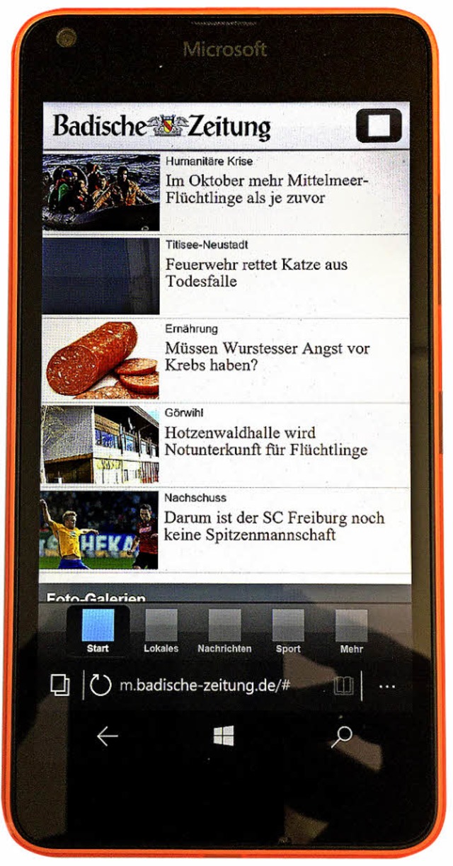 Die mobile Webseite der BZ funktioniert gut im neuen Edge-Browser   | Foto:  Hans-Peter Mller