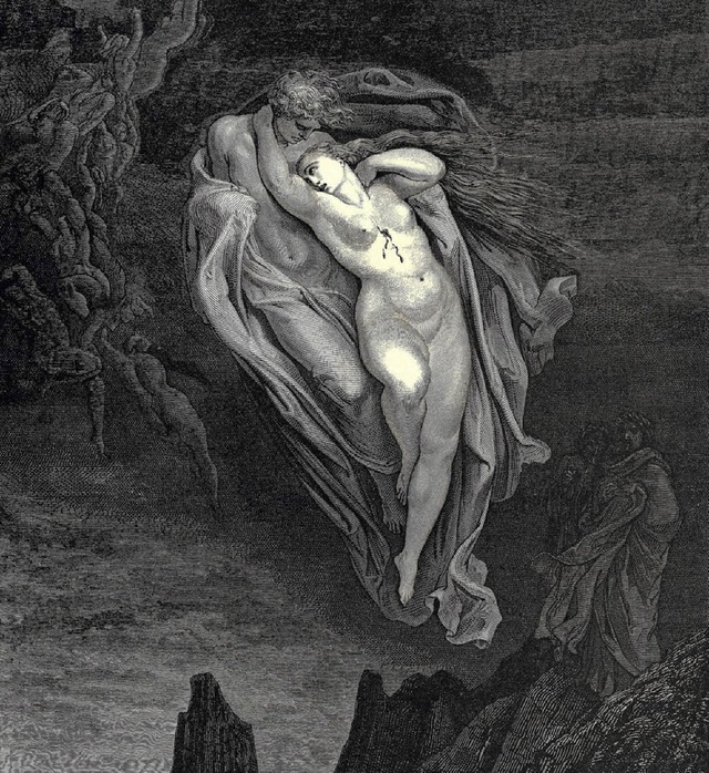 Francesca und Paolo in der Hlle &#821...ie der Knstler Gustave Dor 1861 sah.  | Foto: Dover/Wiki