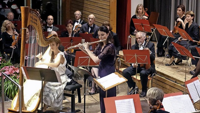 Die Harfenistin Caroline Grandhomme un... am Rhein in der Altrheinhalle Mrkt.   | Foto: Roswitha Frey