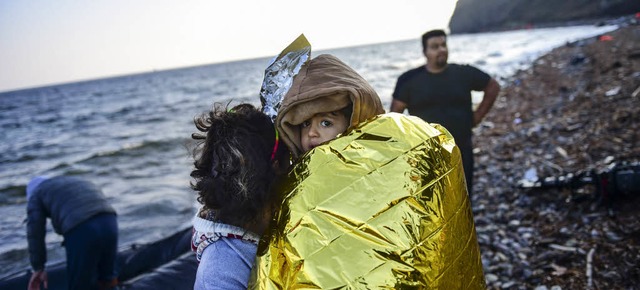 Ankunft auf  Lesbos: Fast alle in Grie...n der Trkei durch die gis gewhlt.   | Foto: afp