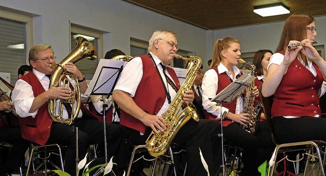 Die Hauptkapelle der Harmonie Dinglingen beim Vorspielabend im Aktienhof  | Foto: WOLFGANG KNSTLE