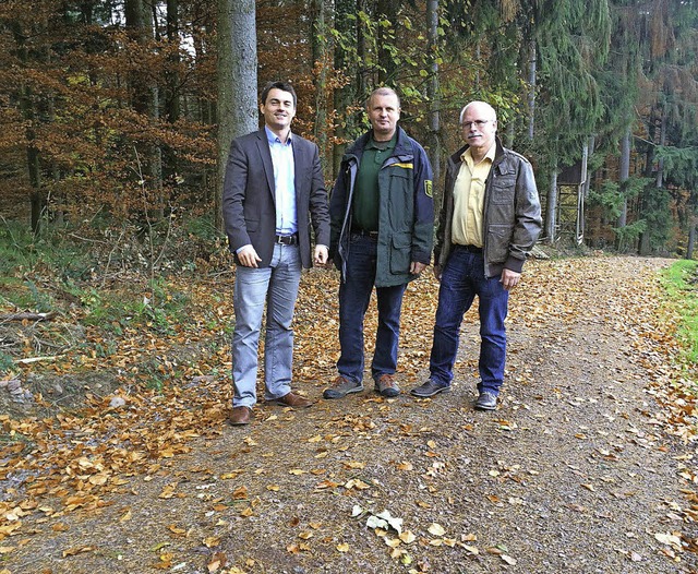 Der Waldweg zum Hochbehlter Schmiehei...on links) begutachteten die Arbeiten.   | Foto: Gemeinde