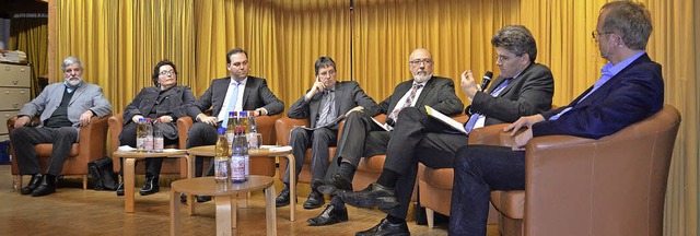 Diskutanten (von links): Marcel Colman...y, Martin Kistler und Albrecht Mller   | Foto: Miloslavic