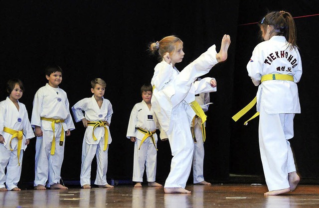 Die jungen Taekwondo-Kmpferinnen des ...sie ein Holzbrett zerschlagen knnen.   | Foto: Wolfgang Knstle